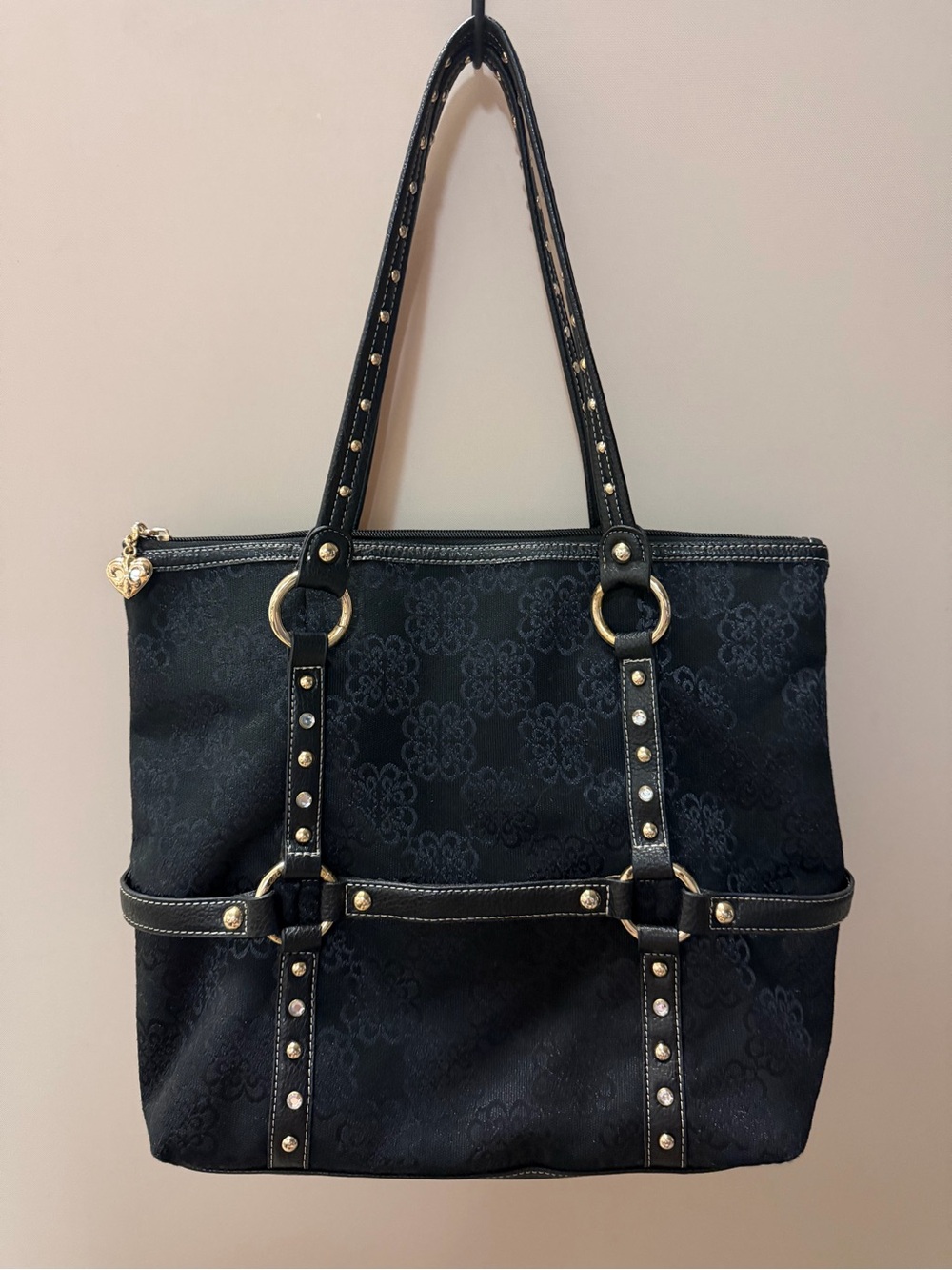 Kathy Van Zeeland Black Silver Studded Black Tote Bag / Shoulder Bag